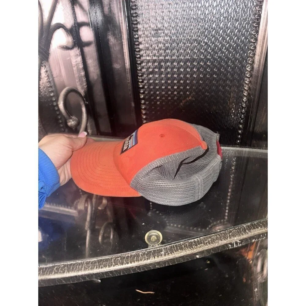 Patagonia Trucker Cap Mesh SnapBack Hat  Red Grey Spellout Logo
